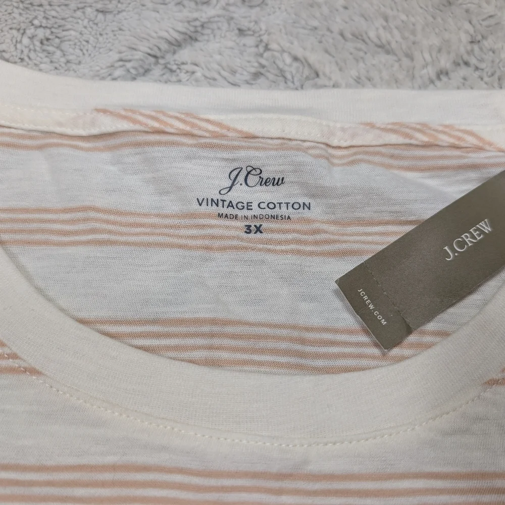J. Crew Shirt Womens 3X White Beige Stripe Vintage Cotton Crewneck Tee Casual